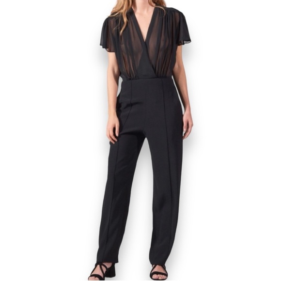 Sandro Pointers Sheer Crossover Jumpsuit Jumper Black Sz 1 US Size 4 Small - Picture 2 of 8
